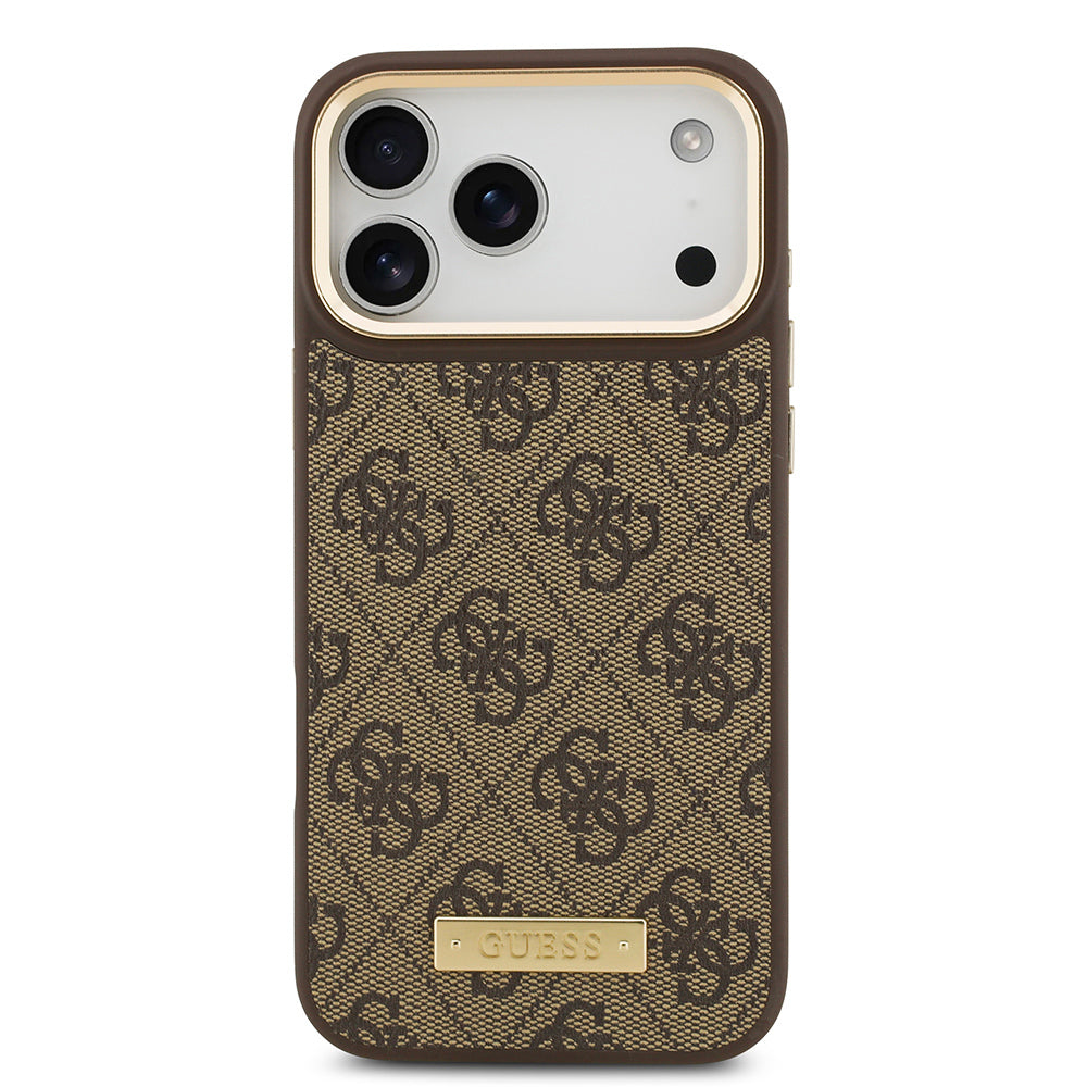 Guess iPhone 17 Pro Max Orjinal Lisanslı M-safe Şarj Özellikli 4G Desenli PU Metal Plaka Klasik Logolu Kılıf Guess iPhone 17 Pro Max Orjinal Lisanslı M-safe Şarj Özellikli 4G Desenli PU Metal Plaka Klasik Logolu Kılıf